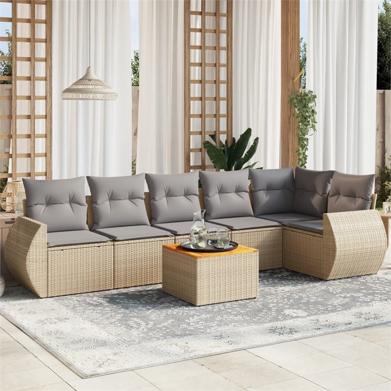 Afuera Living Contemporary Synthetic Poly Rattan 7 Piece  Sofa Set in Beige