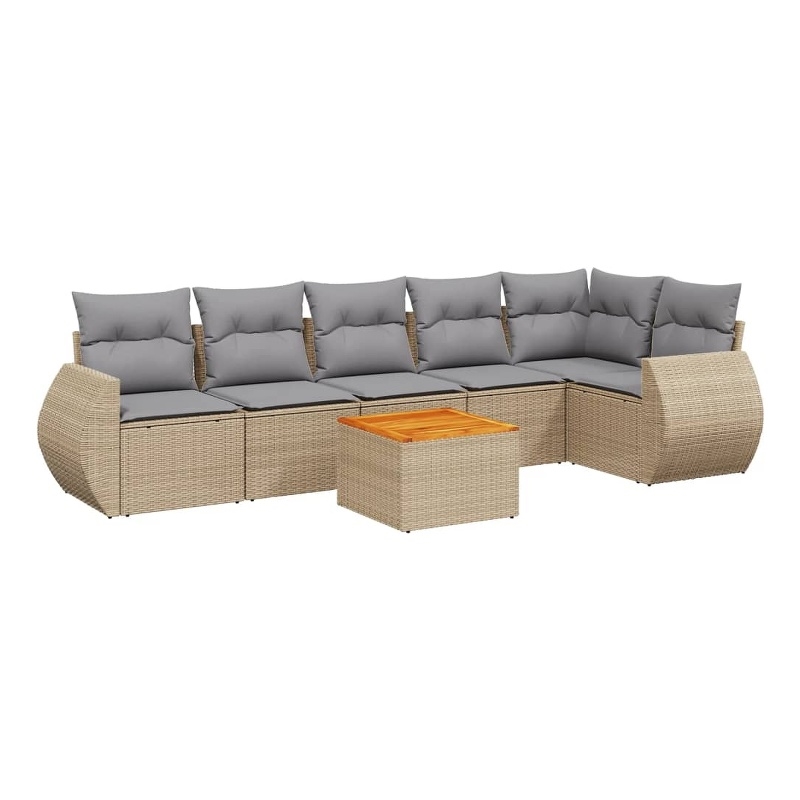 Afuera Living Contemporary Synthetic Poly Rattan 7 Piece  Sofa Set in Beige