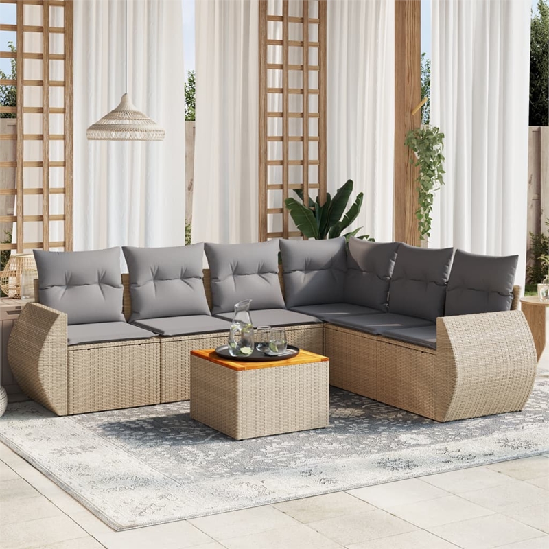Afuera Living Contemporary 7 Piece Poly Rattan Sofa Set in Beige