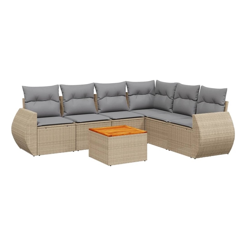 Afuera Living Contemporary 7 Piece Poly Rattan Sofa Set in Beige