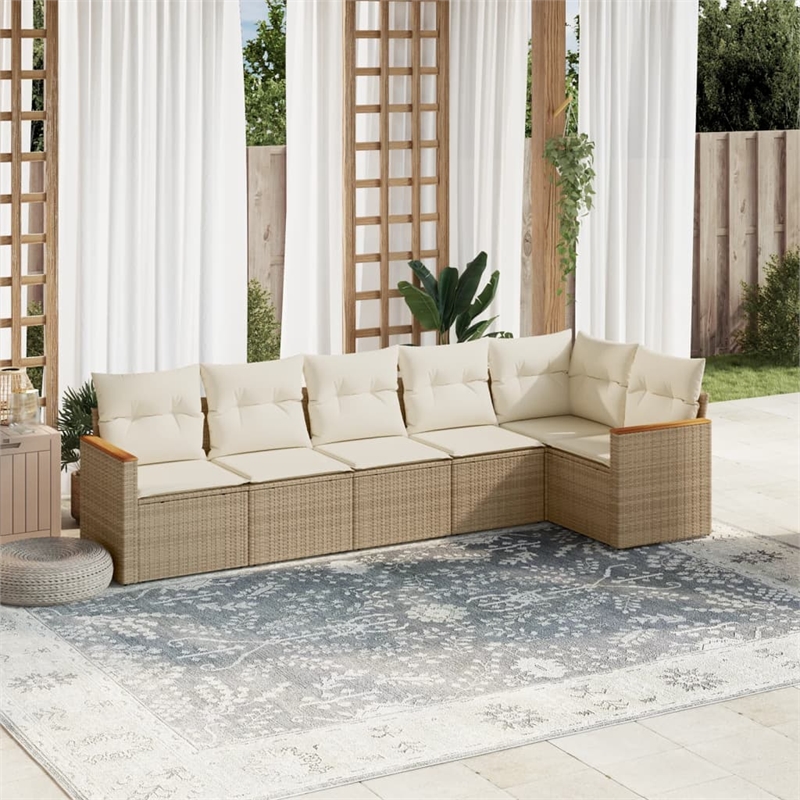 Afuera Living Contemporary Synthetic Poly Rattan 6 Piece  Sofa Set in Beige