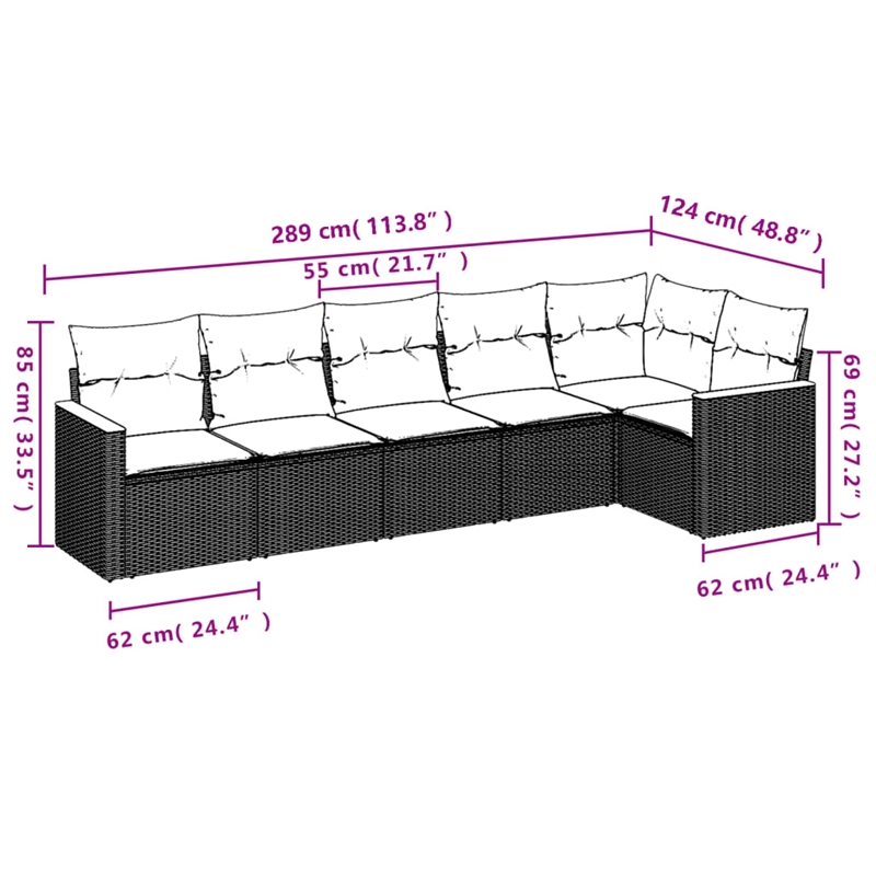 Afuera Living Contemporary 6 Piece Poly Rattan Sofa Set in Gray