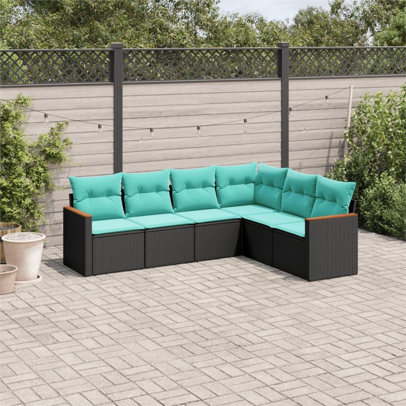 Afuera Living 6 Piece Poly Rattan Patio Sofa Set in Black/Blue