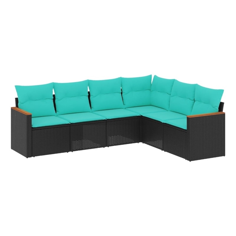 Afuera Living 6 Piece Poly Rattan Patio Sofa Set in Black/Blue