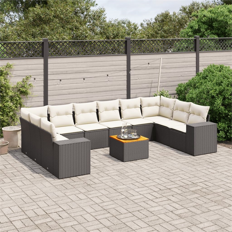 Afuera Living Contemporary 11 Piece Poly Rattan Sofa Set in Black