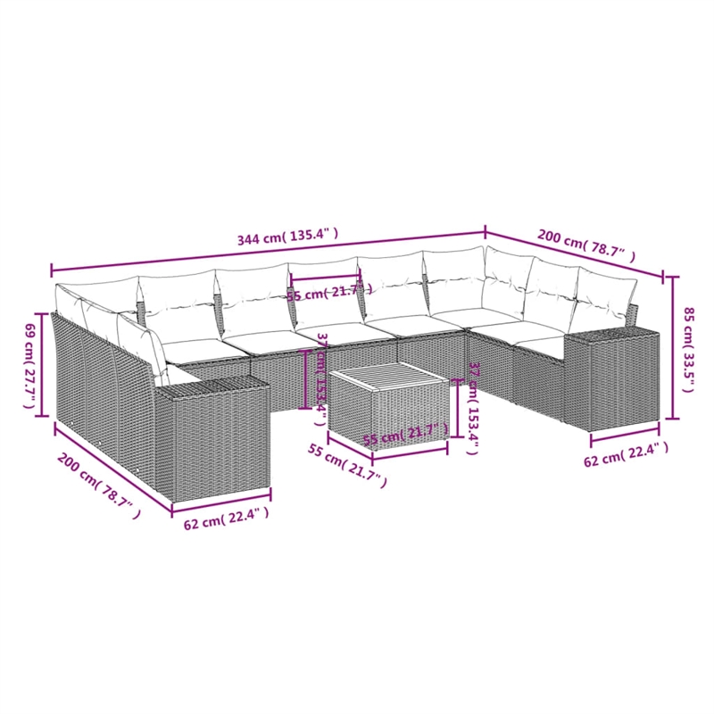 Afuera Living Contemporary 11 Piece Poly Rattan Sofa Set in Black