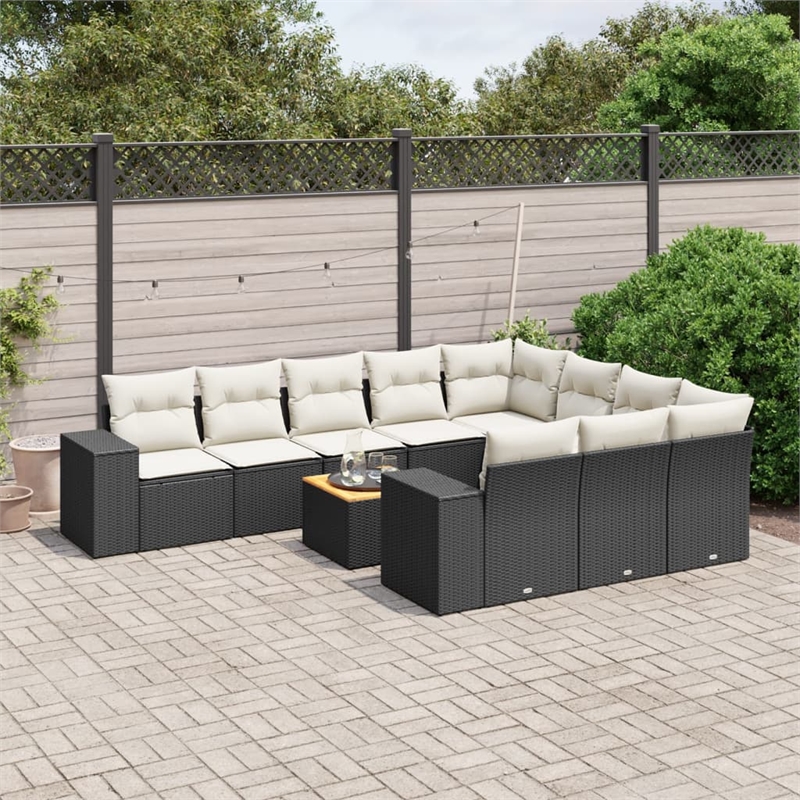 Afuera Living Contemporary 11 Piece Poly Rattan Sofa Set in Black/Cream