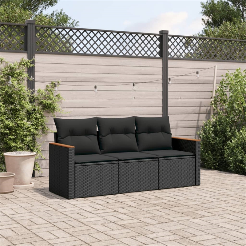 Afuera Living Contemporary 3 Piece Poly Rattan Sofa Set in Black