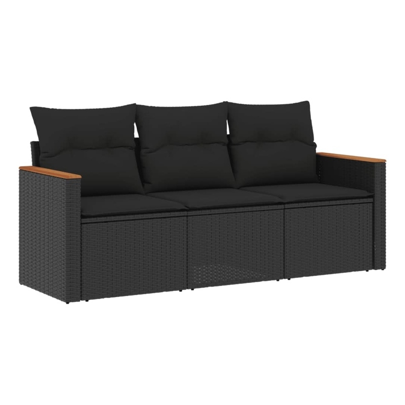 Afuera Living Contemporary 3 Piece Poly Rattan Sofa Set in Black