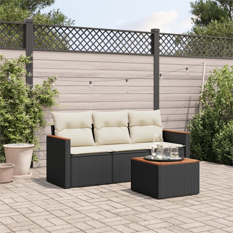 Afuera Living Contemporary 4 Piece Poly Rattan Sofa Set in Black/Cream