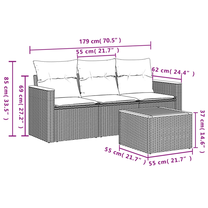 Afuera Living Contemporary 4 Piece Poly Rattan Sofa Set in Black/Cream