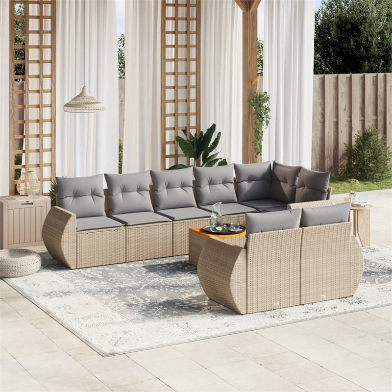 Afuera Living Contemporary 9 Piece Poly Rattan Sofa Set in Gray/Beige
