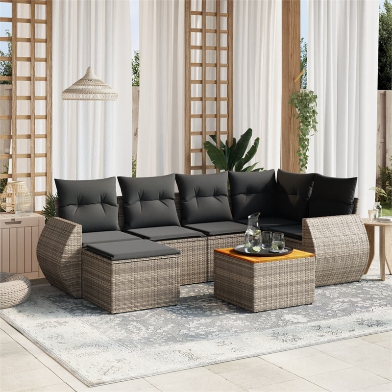 Afuera Living Contemporary 7 Piece Poly Rattan Sofa Set in Gray