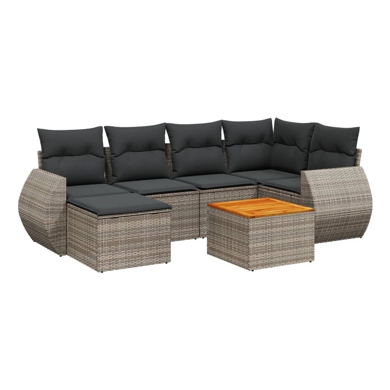 Afuera Living Contemporary 7 Piece Poly Rattan Sofa Set in Gray