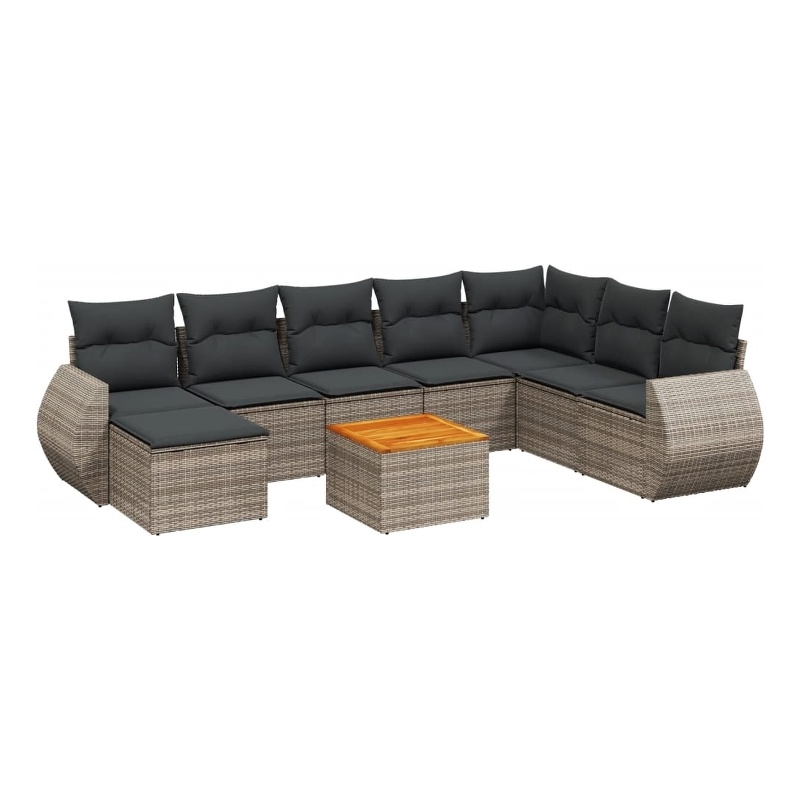 Afuera Living Contemporary 9 Piece Poly Rattan Large Sofa Set in Gray