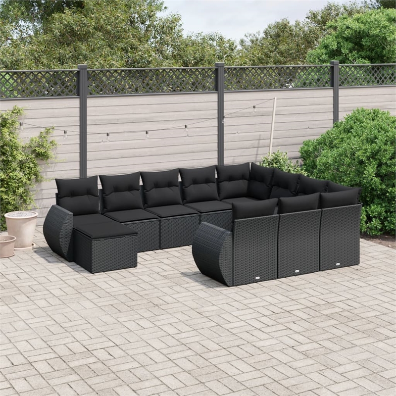 Afuera Living Contemporary 11 Piece Poly Rattan Sofa Set in Black