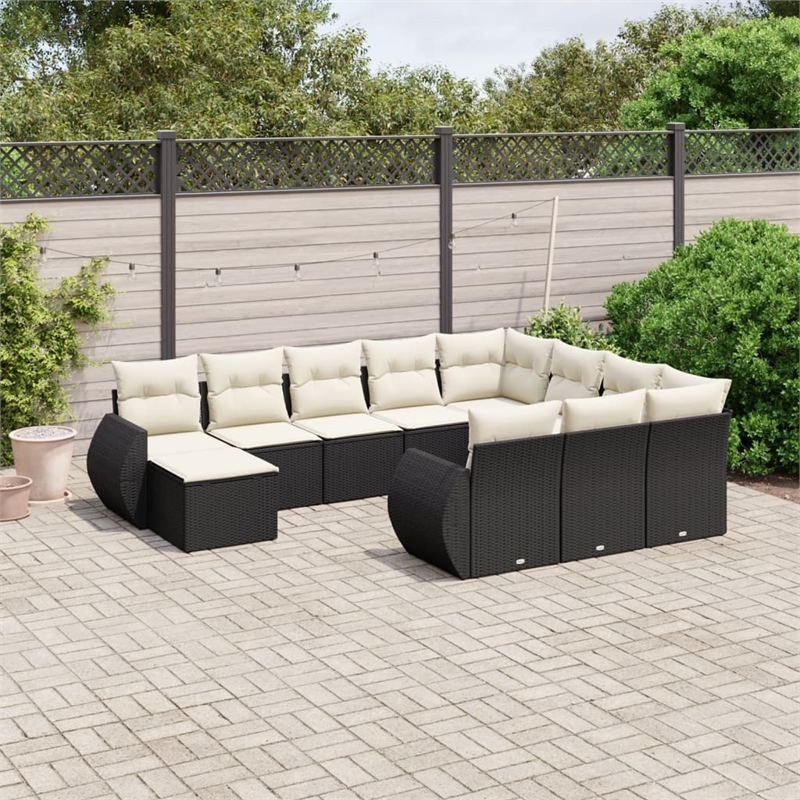 Afuera Living Contemporary 11 Piece Poly Rattan Sofa Set in Black/Cream