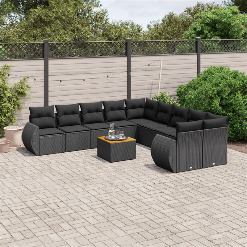 Afuera Living Contemporary Synthetic Poly Rattan 11 Piece  Sofa Set in Black