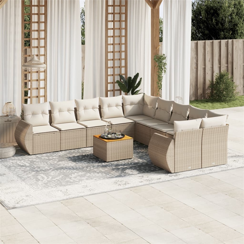 Afuera Living Contemporary 11 Piece Poly Rattan Sofa Set in Beige