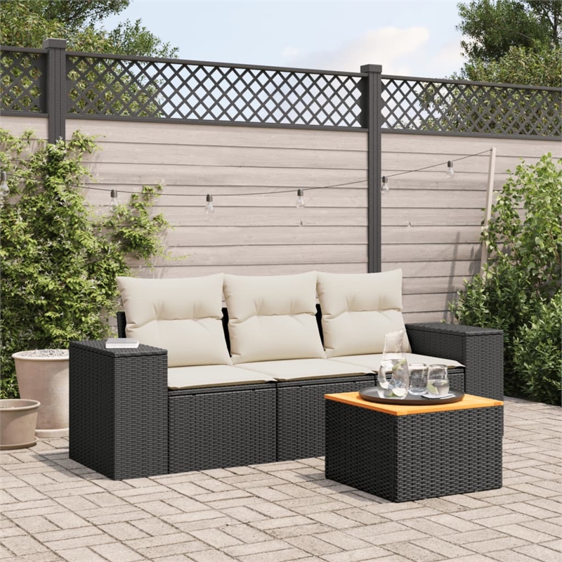 Afuera Living Contemporary 4 Piece Poly Rattan Sofa Set in Black/Cream