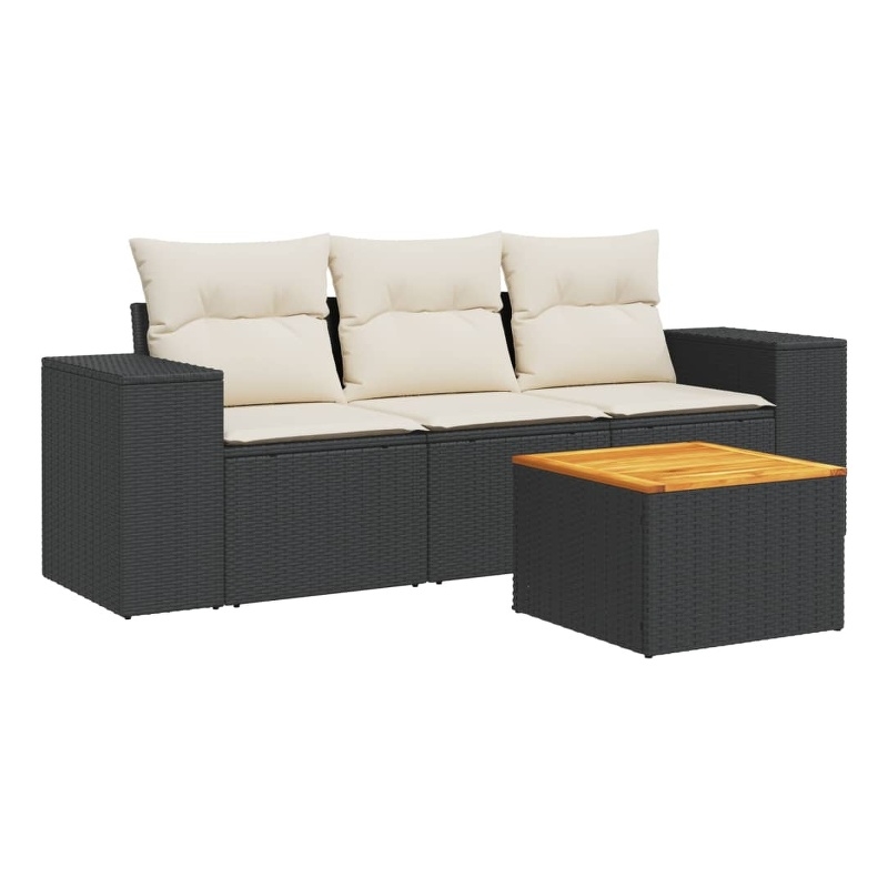 Afuera Living Contemporary 4 Piece Poly Rattan Sofa Set in Black/Cream