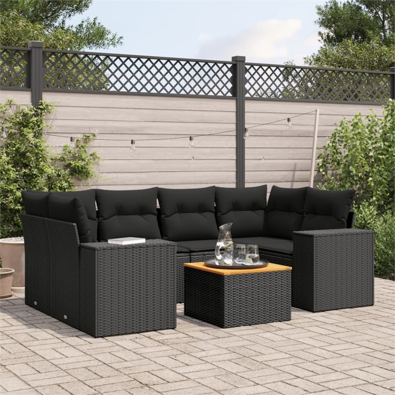 Afuera Living Contemporary 7 Piece Poly Rattan Sofa Set in Black