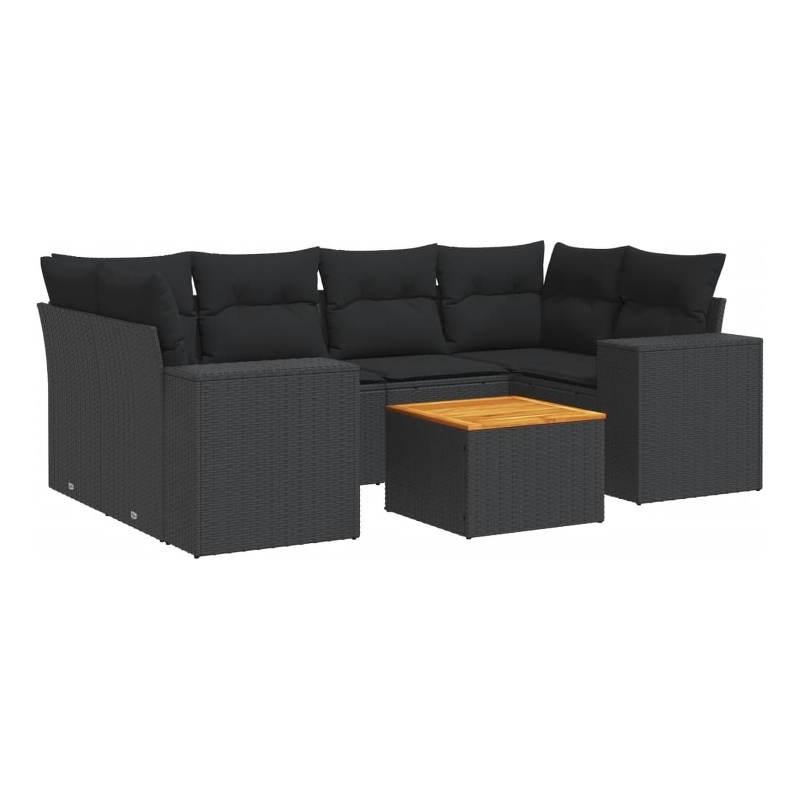 Afuera Living Contemporary 7 Piece Poly Rattan Sofa Set in Black