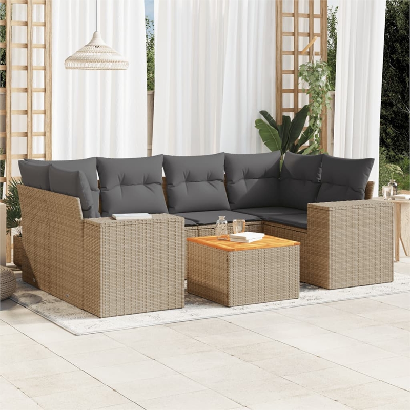 Afuera Living Contemporary Synthetic Poly Rattan 7 Piece Sofa Set in Beige