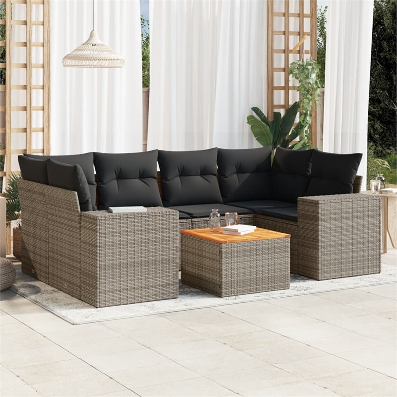 Afuera Living Contemporary Synthetic Poly Rattan 7 Piece  Sofa Set in Gray