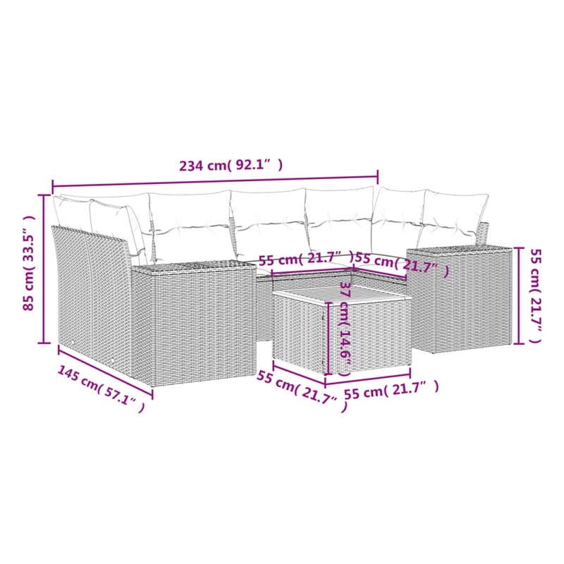 Afuera Living Contemporary Synthetic Poly Rattan 7 Piece  Sofa Set in Gray