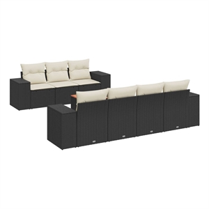 Afuera Living 8 Piece Solid Acacia Wood Small Sofa Set in Black/Cream