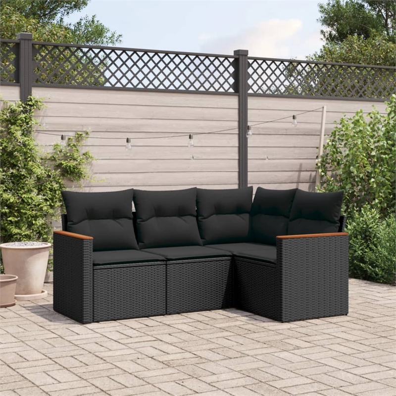 Afuera Living Contemporary Synthetic Poly Rattan Sofa Set in Black