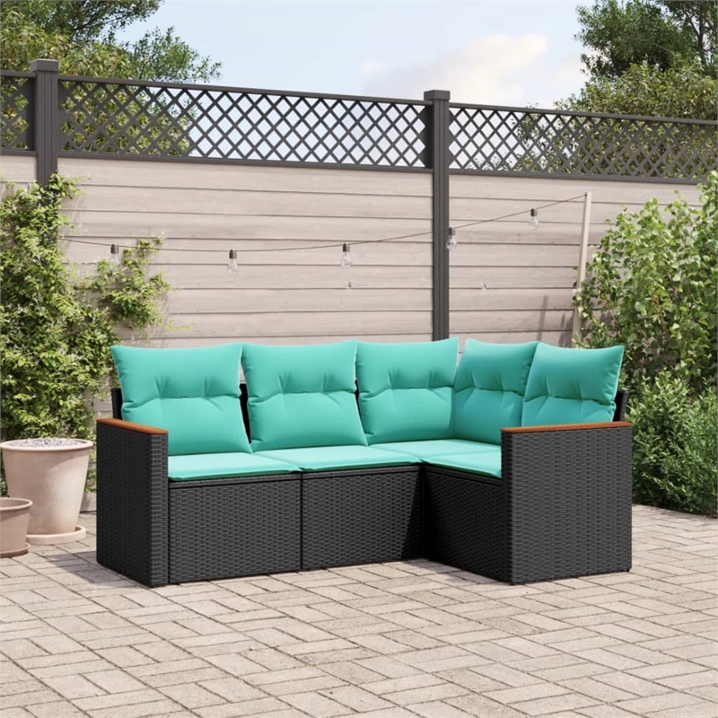 Afuera Living 4 Piece Poly Rattan Small Patio Sofa Set in Black/Blue