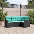 Afuera Living 4 Piece Poly Rattan Small Patio Sofa Set in Black/Blue