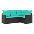 Afuera Living 4 Piece Poly Rattan Small Patio Sofa Set in Black/Blue