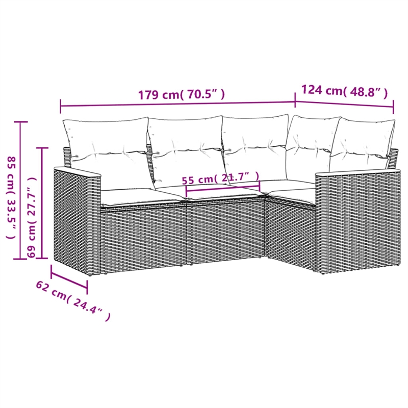 Afuera Living Contemporary 4 Piece Poly Rattan Sofa Set in Beige