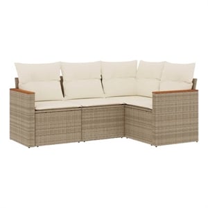 Afuera Living Contemporary 4 Piece Poly Rattan Sofa Set in Beige