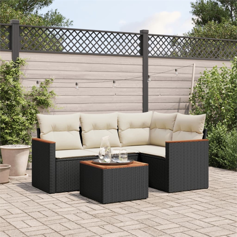 Afuera Living Contemporary 5 Piece Poly Rattan Sofa Set in Black/Cream