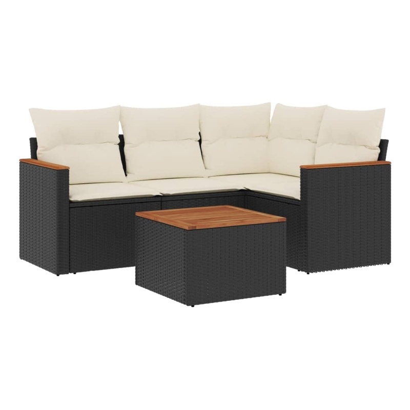Afuera Living Contemporary 5 Piece Poly Rattan Sofa Set in Black/Cream
