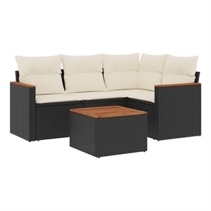 Afuera Living Contemporary 5 Piece Poly Rattan Sofa Set in Black/Cream