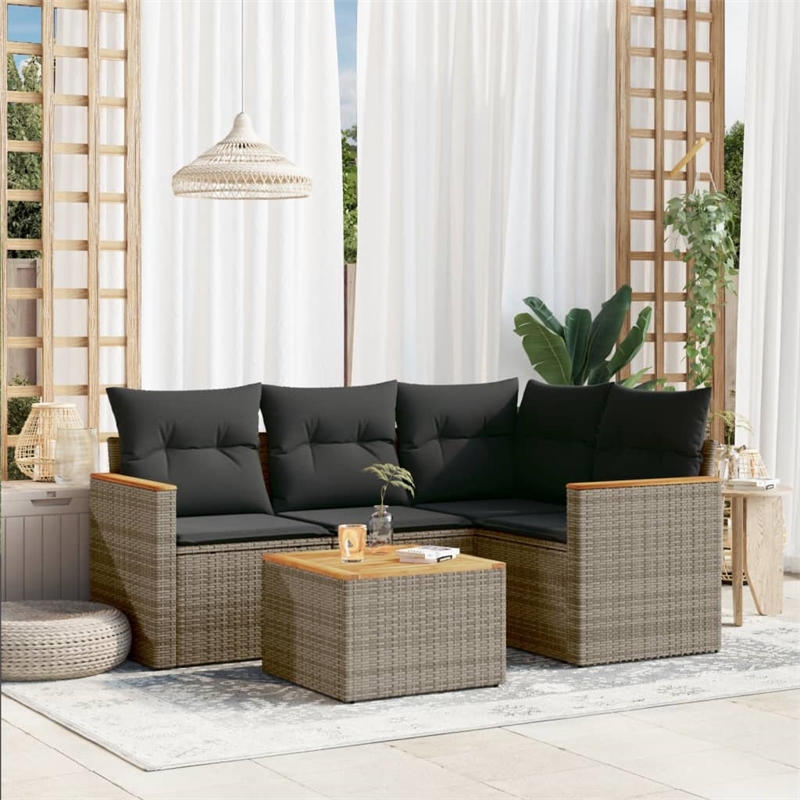 Afuera Living Contemporary 5 Piece Poly Rattan Sofa Set in Gray