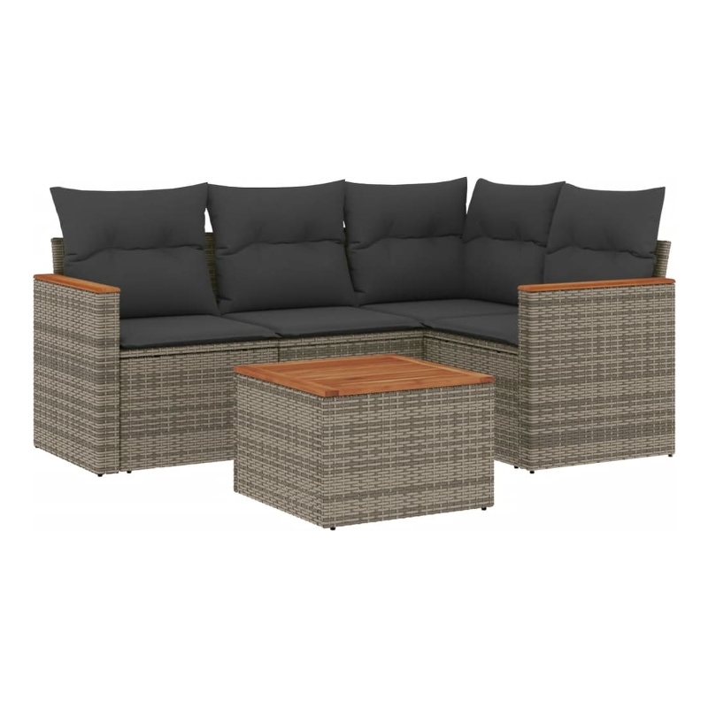 Afuera Living Contemporary 5 Piece Poly Rattan Sofa Set in Gray