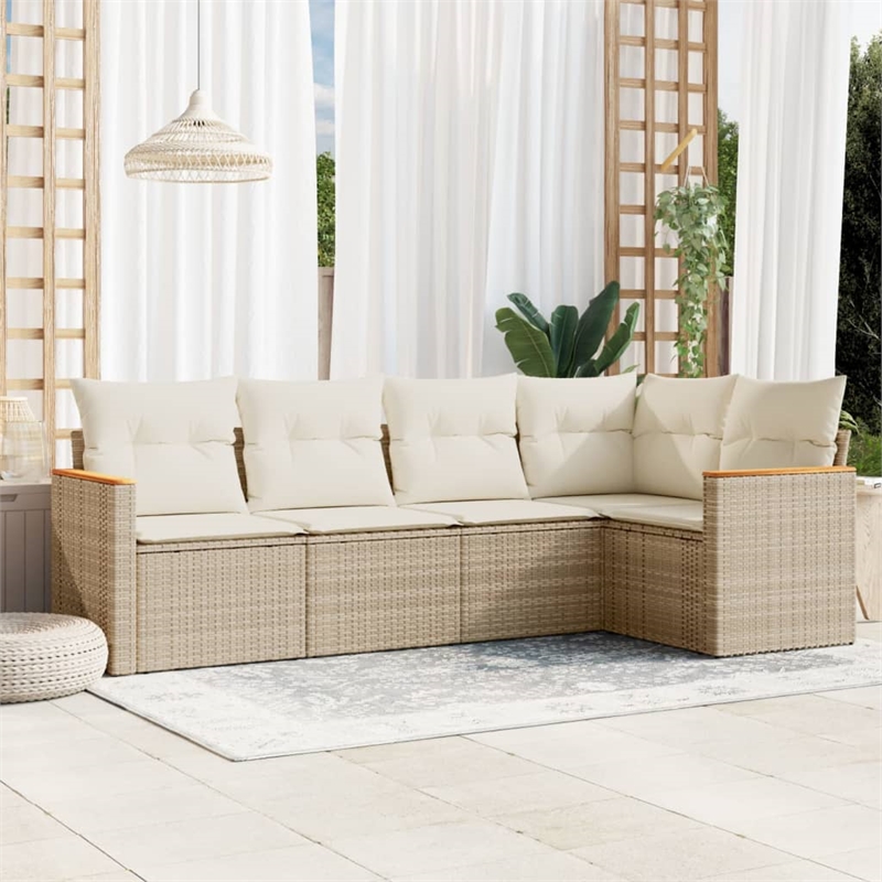 Afuera Living Contemporary Synthetic Poly Rattan  Sofa Set in Cream/Beige