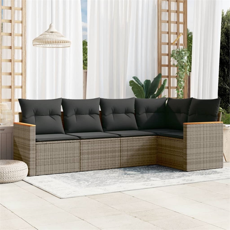 Afuera Living Contemporary 5 Piece Poly Rattan Small Sofa Set in Gray