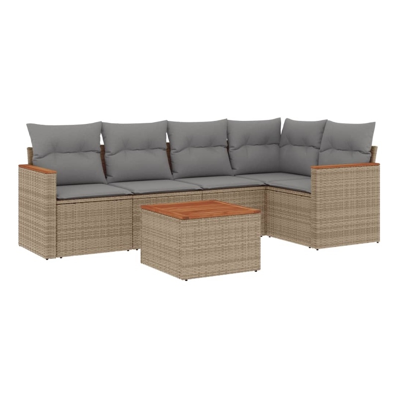 Afuera Living Contemporary 6 Piece Poly Rattan Sofa Set in Gray/Beige