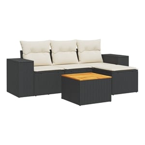Afuera Living 5 Piece Solid Acacia Wood Sofa Set in Black/Cream