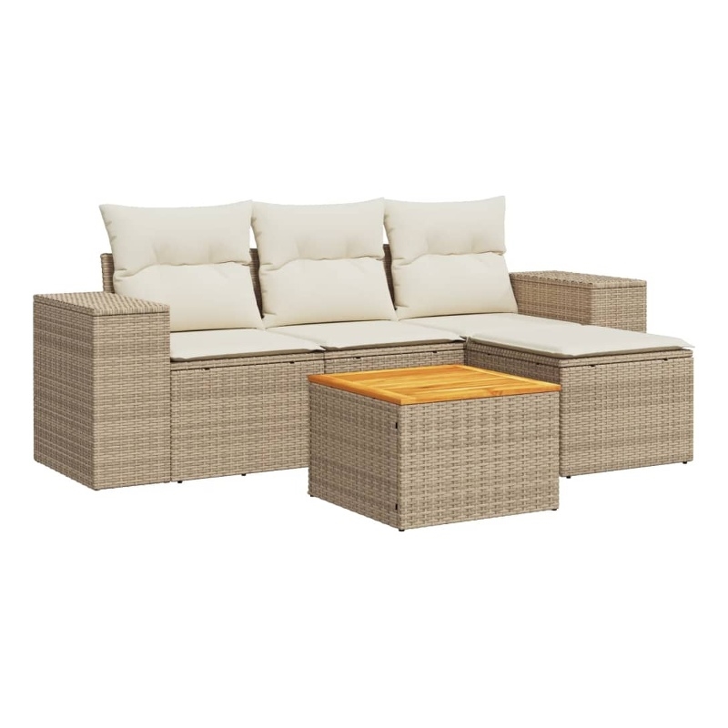 Afuera Living Contemporary Synthetic Poly Rattan 5 Piece  Sofa Set in Beige