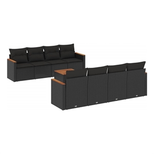 Afuera Living Contemporary 9 Piece Solid Acacia Wood Sofa Set in Black