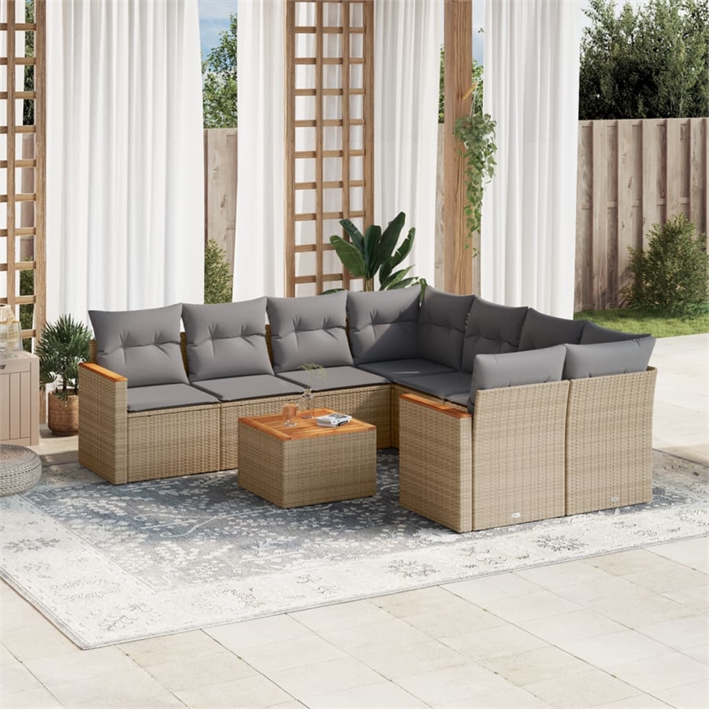 Afuera Living Contemporary 9 Piece Poly Rattan Sofa Set in Gray/Beige
