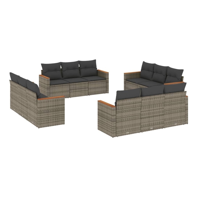 Afuera Living Contemporary 12 Piece Poly Rattan Sofa Set in Gray